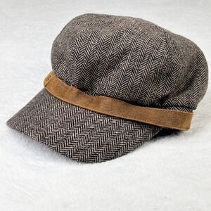HAT Attack NEW YORK Herringbone Baker Boy Cap Newsboy Hat Brown Tan Y2K Plaid